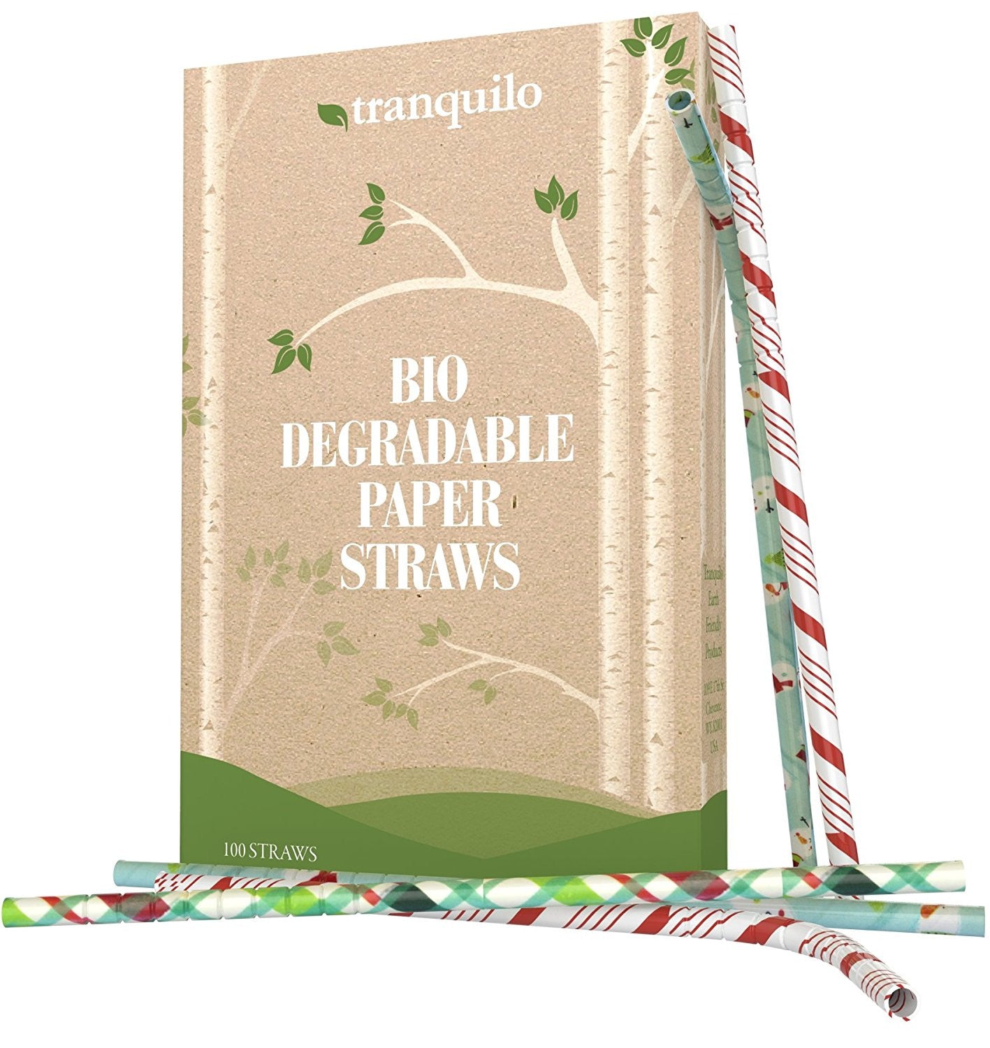 Christmas Themed Paper Straws - Festive Christmas Drinking Replacement Paper Straw - Disposable & Biodegradable - Better Than Plastic Straws - Box of 100 Christmas Paper Straws