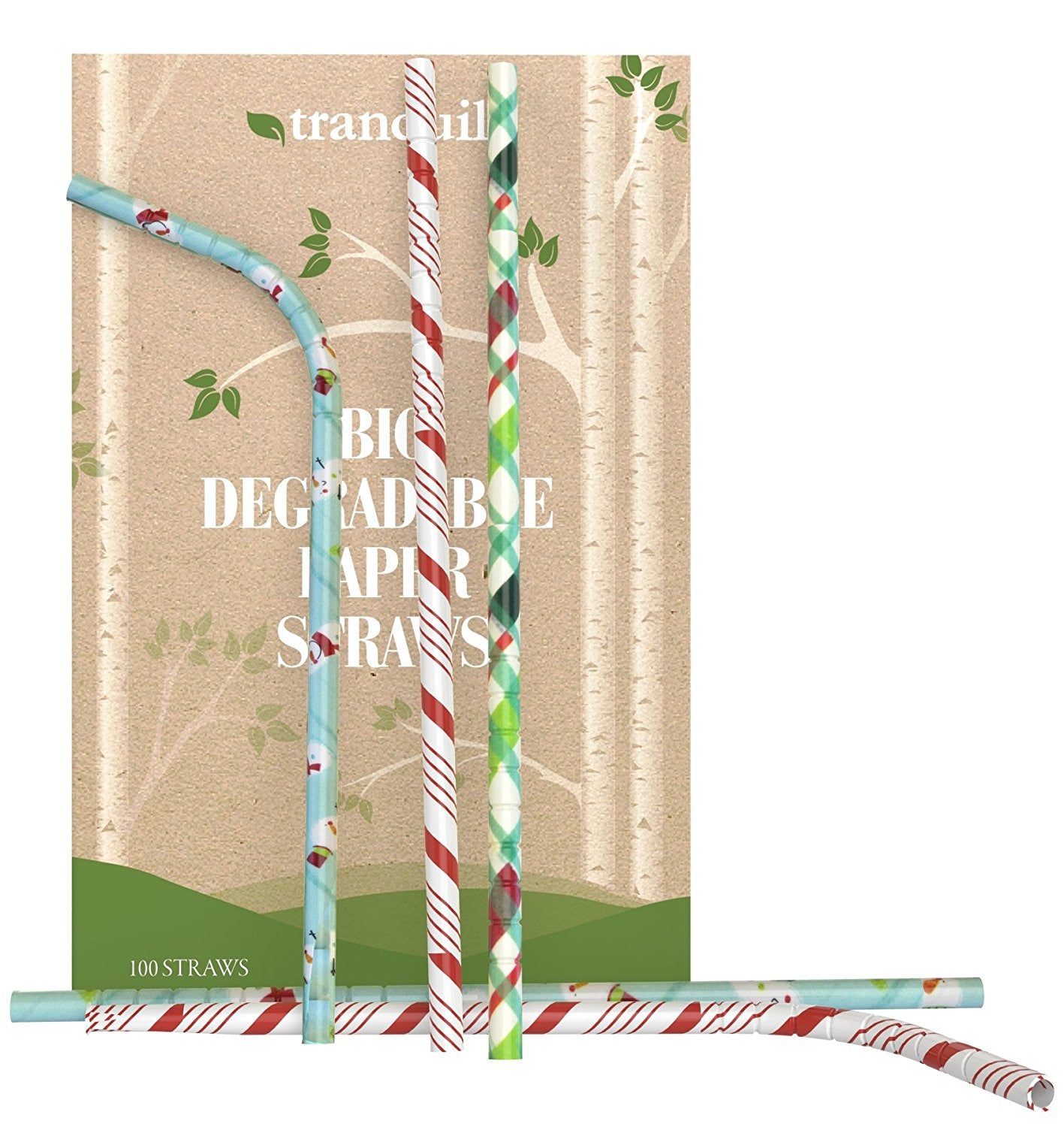 Christmas Themed Paper Straws - Festive Christmas Drinking Replacement Paper Straw - Disposable & Biodegradable - Better Than Plastic Straws - Box of 100 Christmas Paper Straws