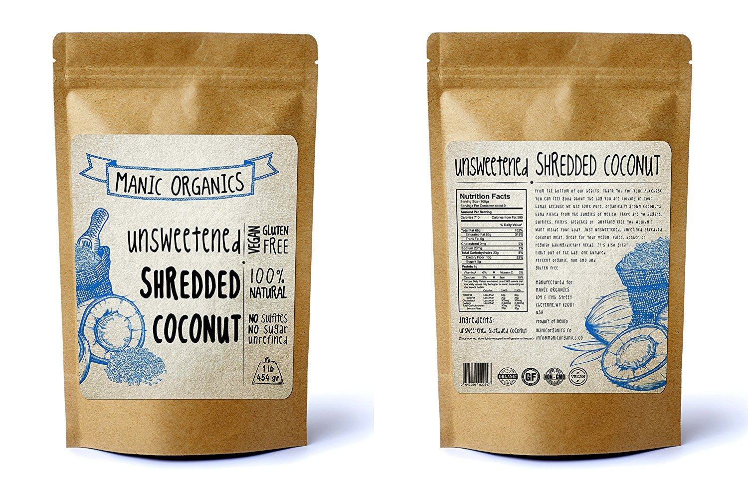 Shredded Coconut - Unsweetened Organic Vegan Paleo Kosher Non GMO Coconut Meat - Hand Picked Organically Grown Coconuts - No Sulfites All Natural
