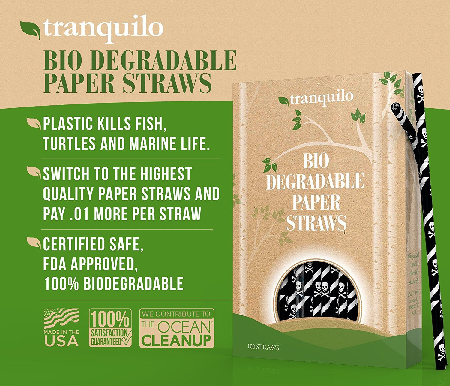 Pirate Birthday Party Paper Straws - Box Of 100 Biodegradable Paper Straws - Made In The USA - Perfect For Birthday Parties